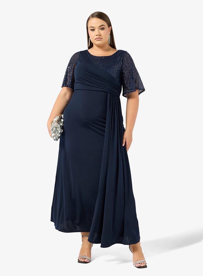 Khizana Plus Size Drapped A-line Embellished Dress - Image 1